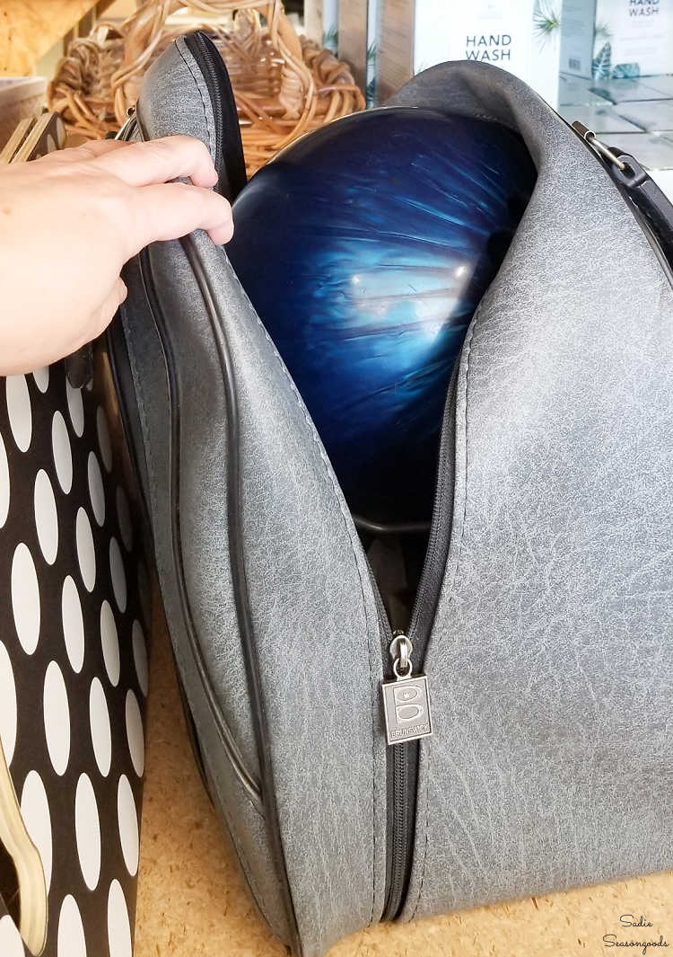 cobalt blue bowling ball in a bag