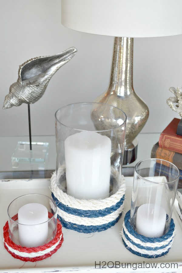 decorating glass candle holders with nautical rope