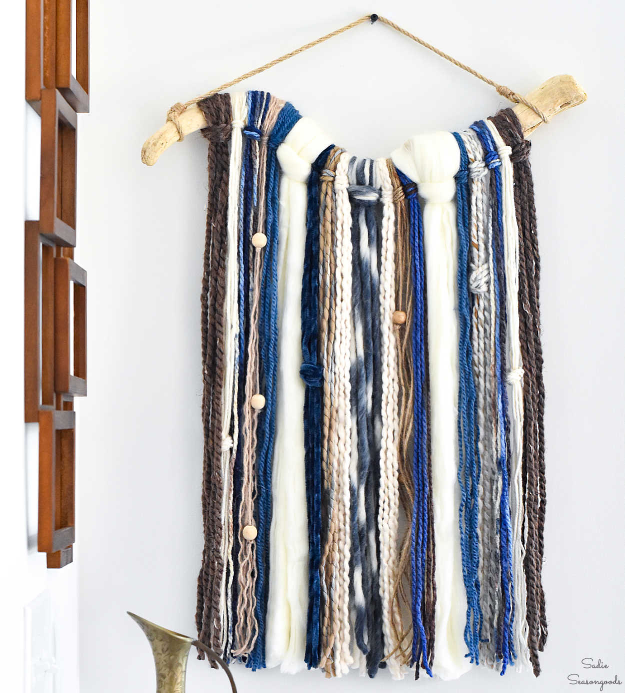 boho wall hanging from leftover yarn