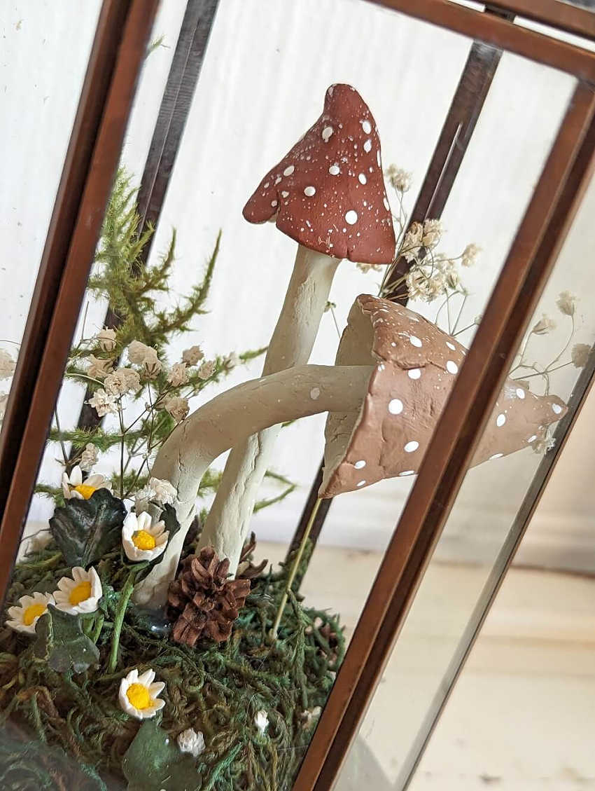 mushroom decor in a hurricane