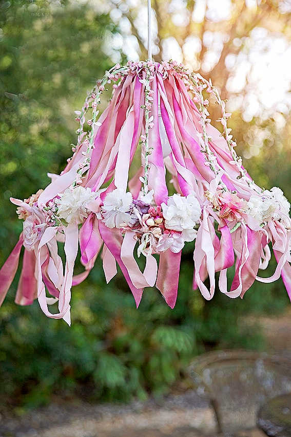 decorating a lampshade frame with ribbons