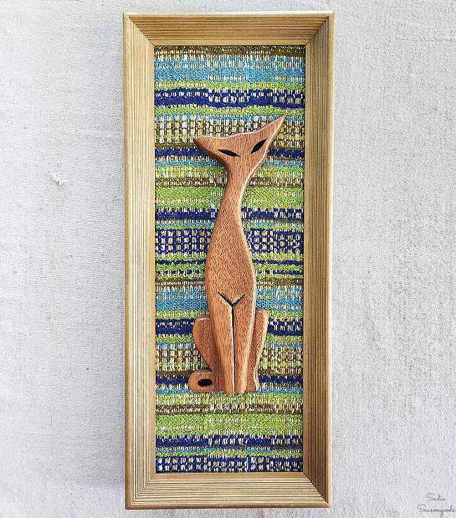 mid century modern cat wall hanger in a frame