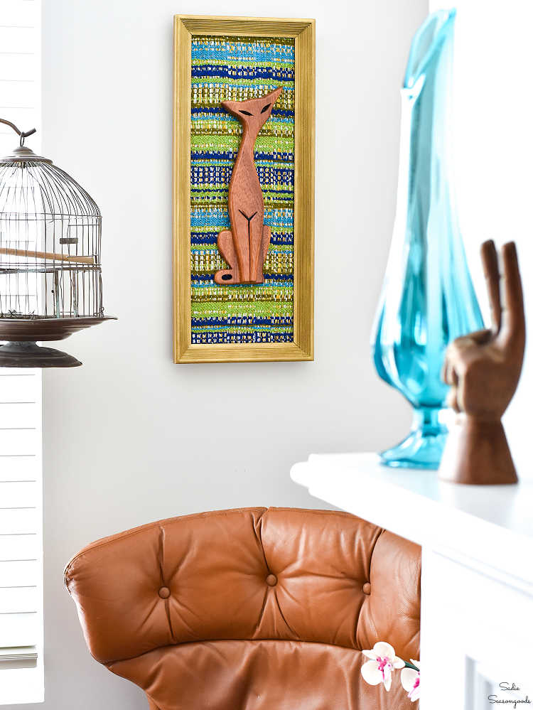 atomic cat wall hanger in a vintage picture frame