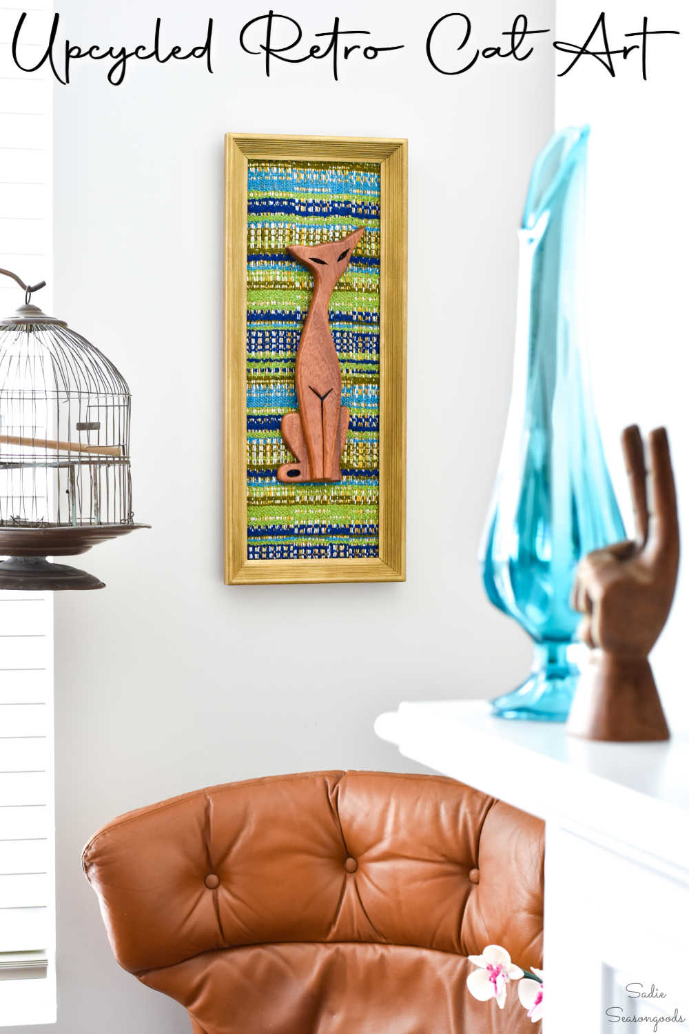framing an atomic cat in a thrifted picture frame