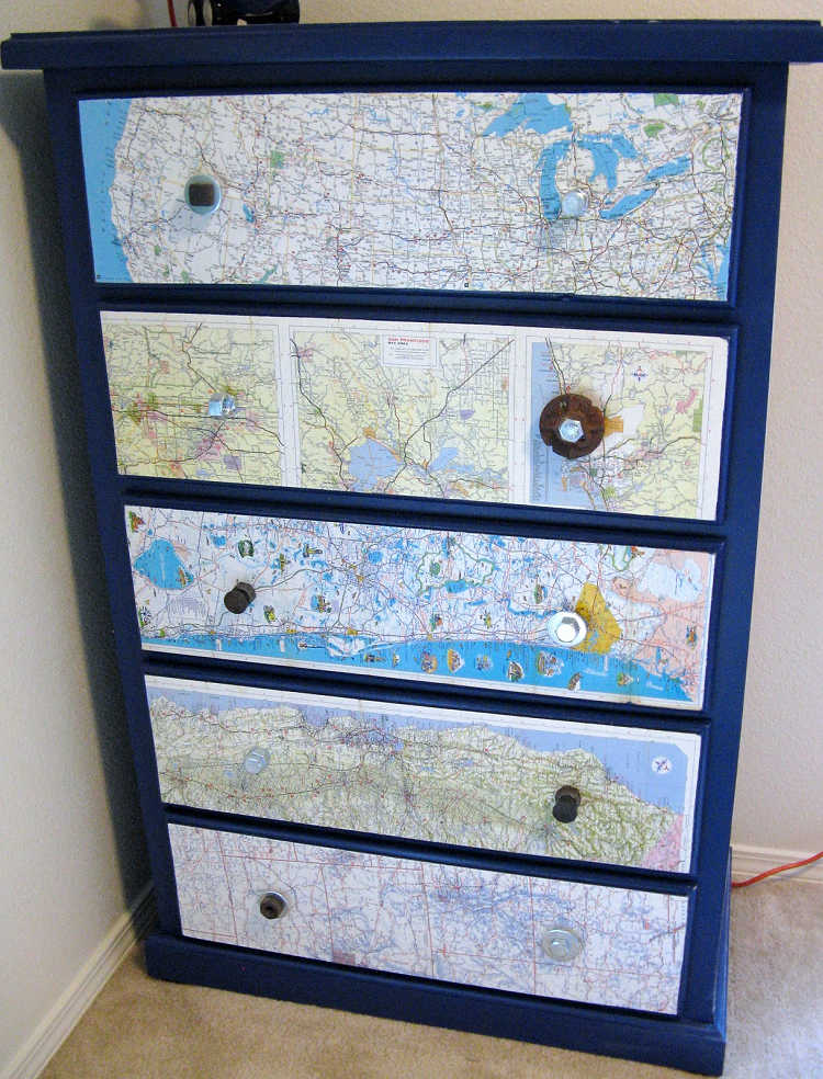using a vintage map in a furniture makeover