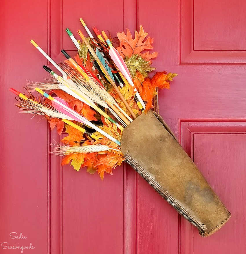 fall wreath with a leather arrow quiver