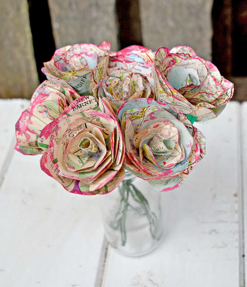 diy paper roses from vintage maps