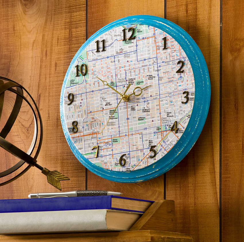 vintage map clock